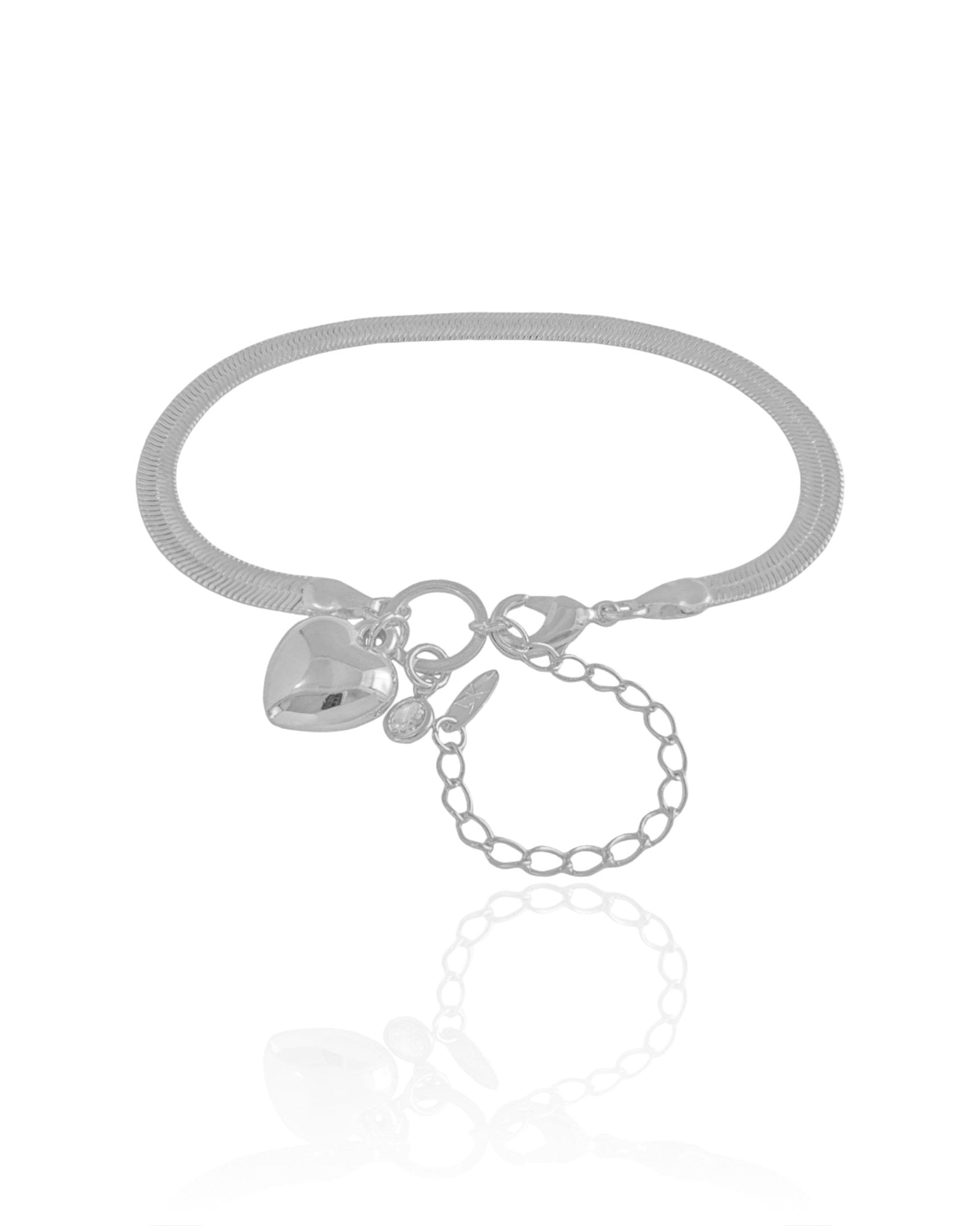 Gold plated herringbone bracelet with heart charm and chain extender – Priscila by Luiza Jewelry