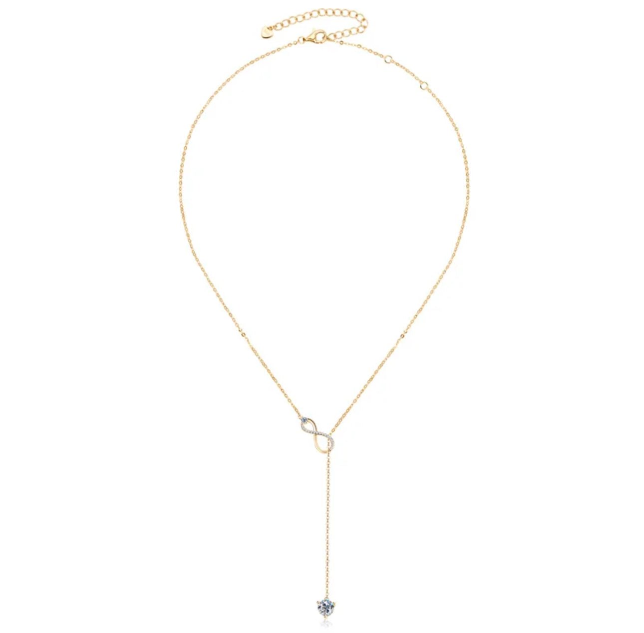 Model wearing the Isadora necklace – delicate gold-plated drop chain with moissanite heart pendant
Isadora - Luiza Jewelry