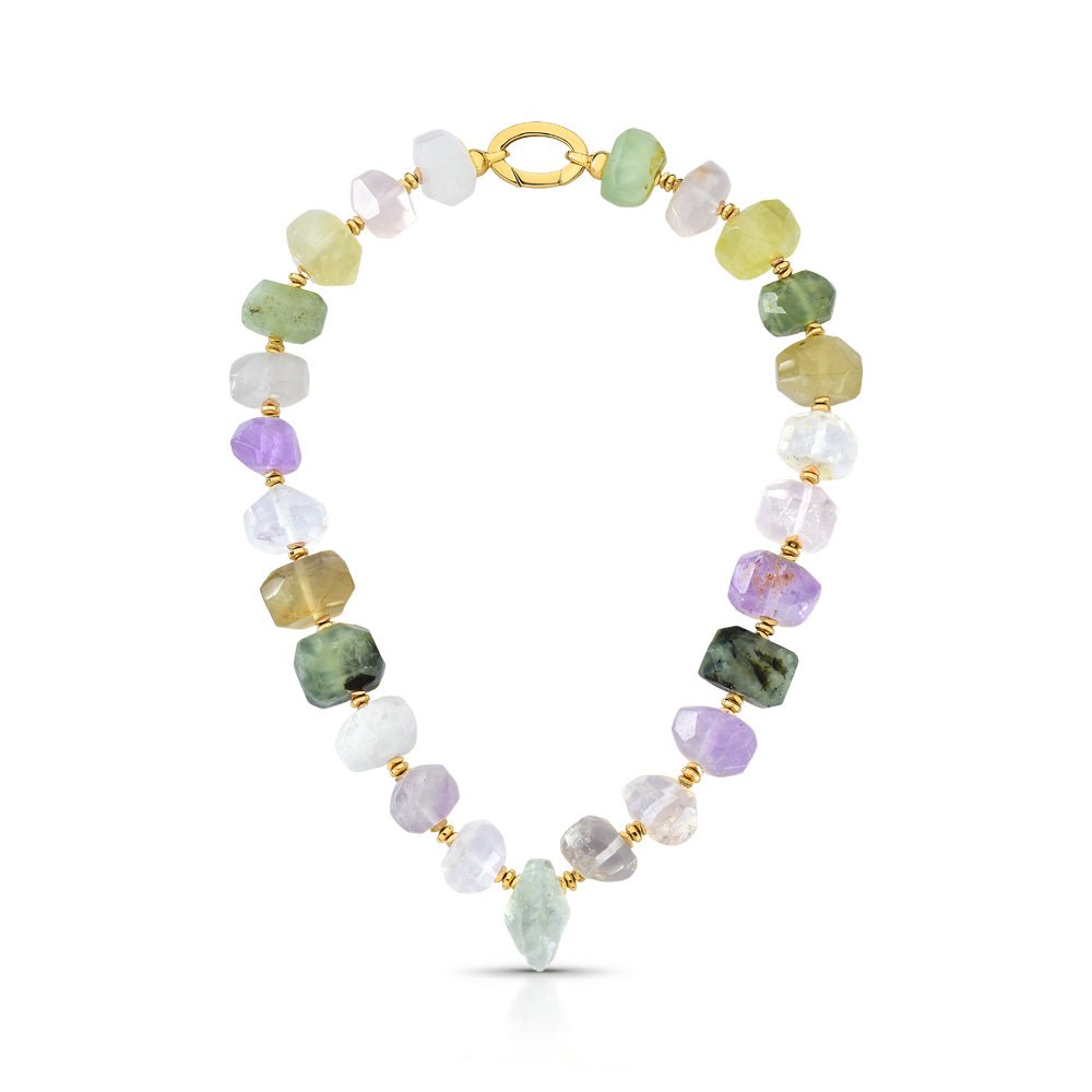 Mikaela Amethyst & Quartz Natural Stone Choker Necklace - Luiza Jewelry