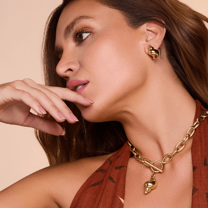 Solar Gold Chain Necklace with Organic Shell Pendant - Luiza Jewelry