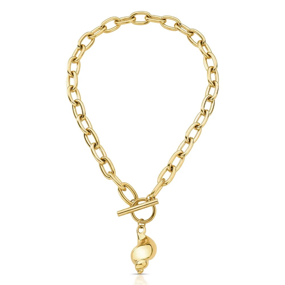 Solar Gold Chain Necklace with Organic Shell Pendant - Luiza Jewelry