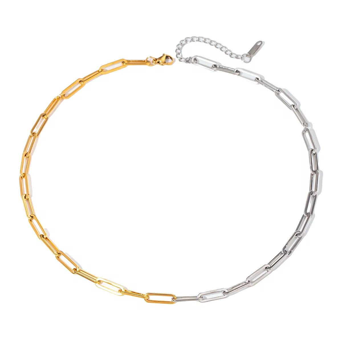 Regina waterproof necklace in gold and silver stainless steel paperclip chain handcrafted in Brazil