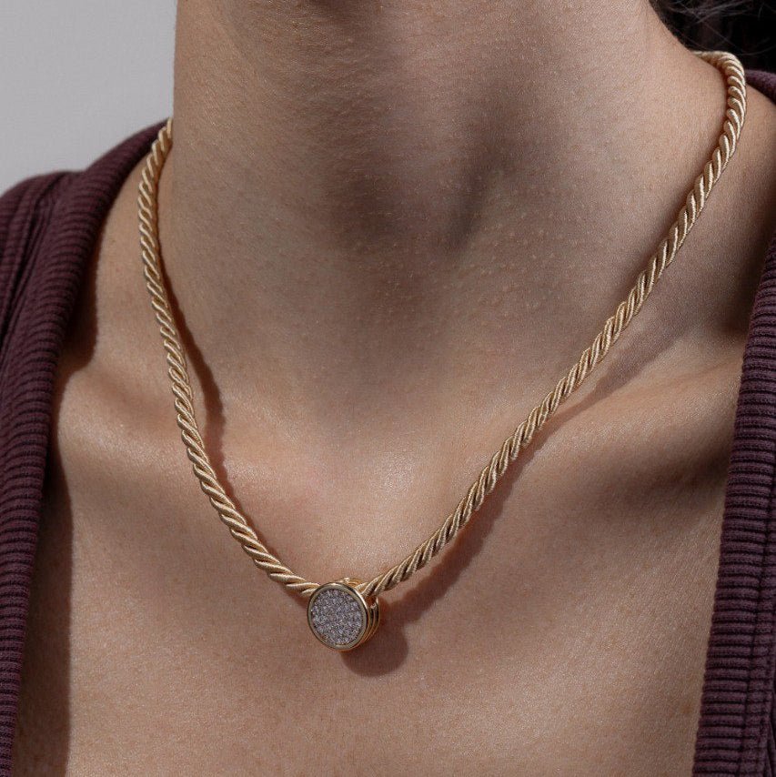 Josephine Cord Necklace with Pavé Zircon Pendant - Luiza Jewelry