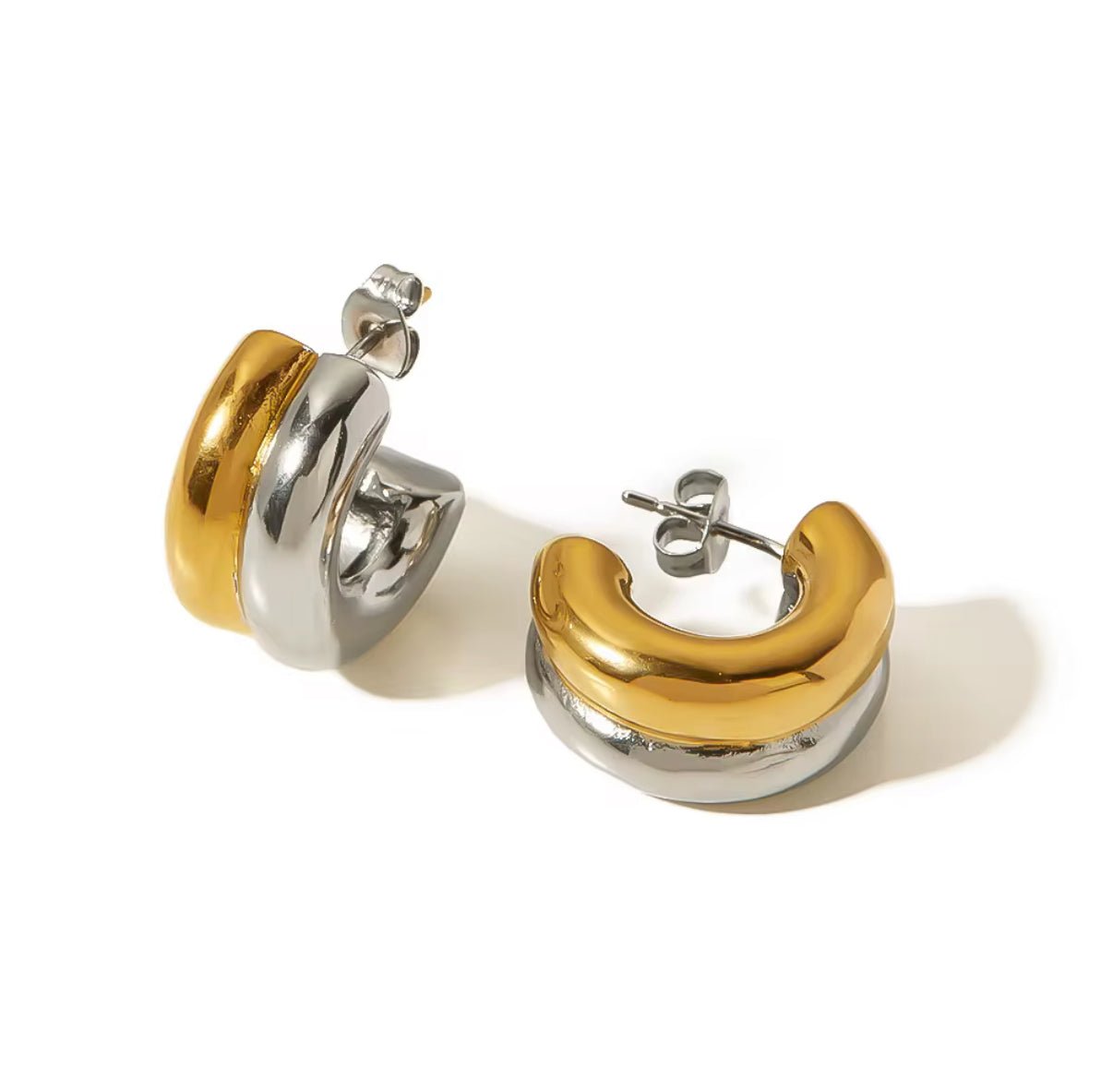 Lena gold and silver chunky duo hoop – mixed metal statement earring by Luiza Jewelry