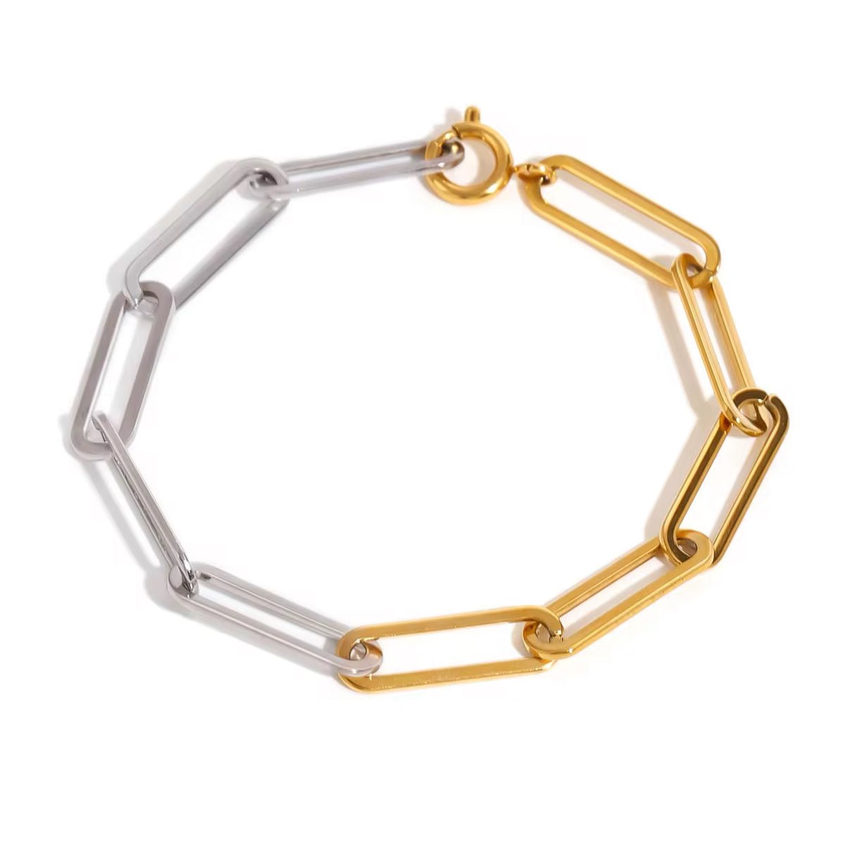 Sofia gold and silver bracelet waterproof mixed-metal paperclip chain handcrafted in Brazil