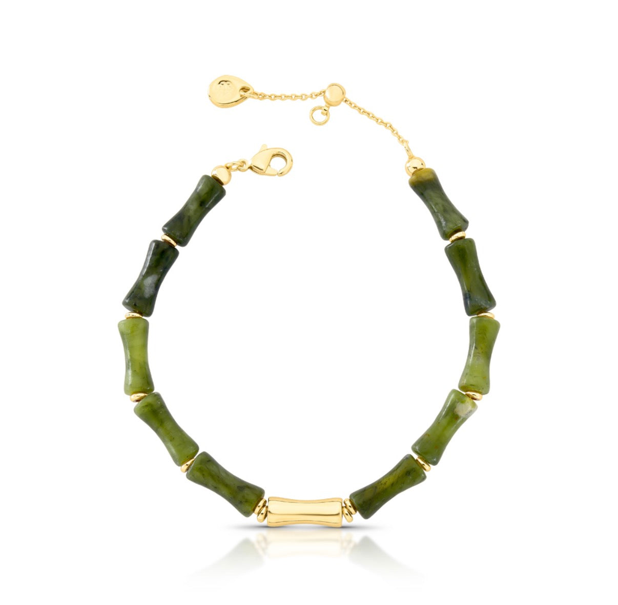 Green jade bracelet with bamboo-inspired gold details