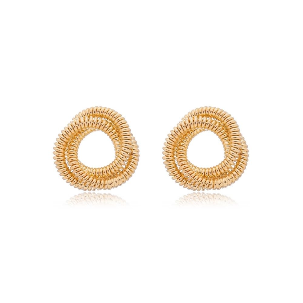 Textured circular gold earring with layered spiral design – Loren earring by Luiza Jewelry
