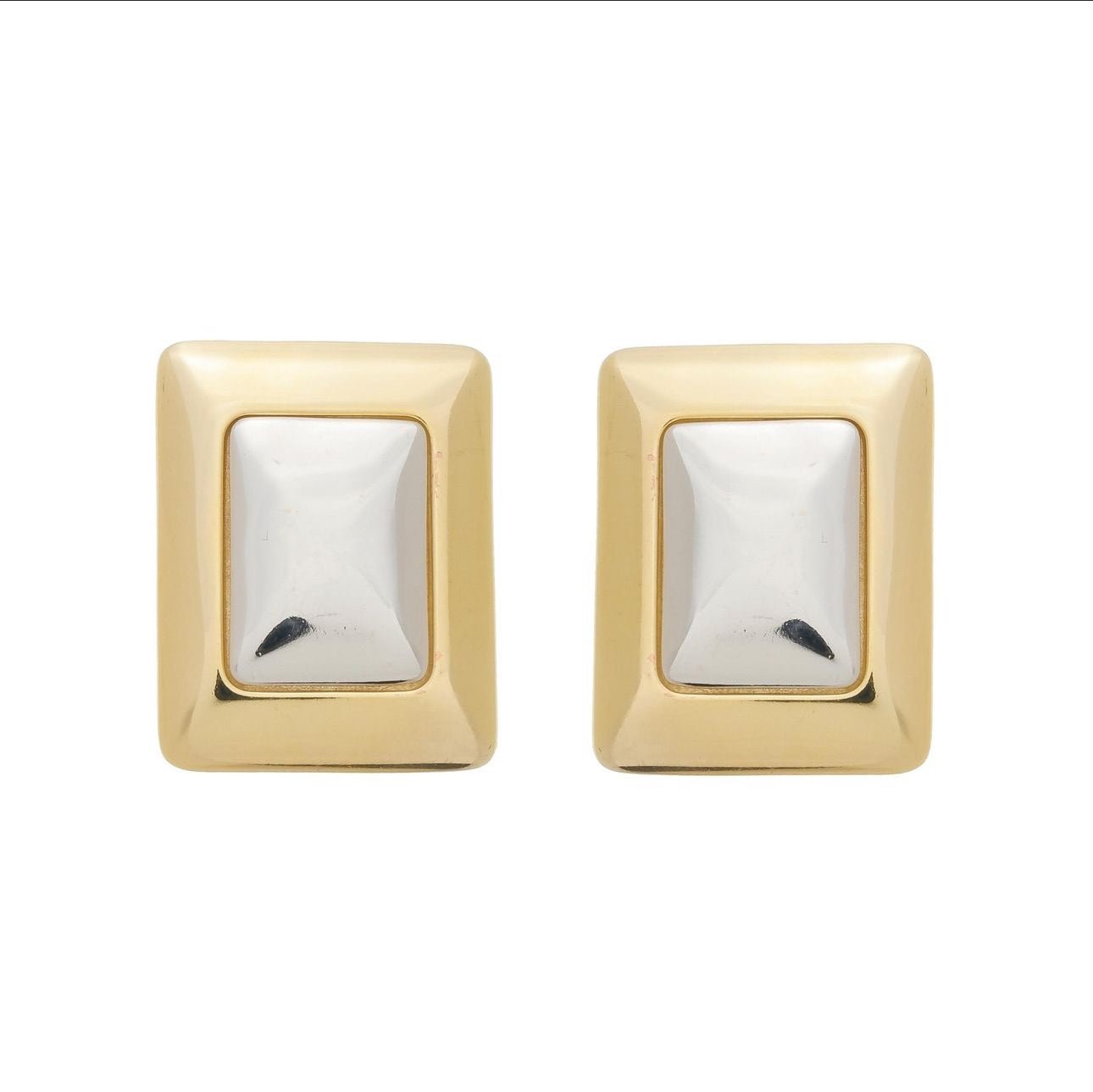 Samantha rectangular earring in gold and silver sculptural mixed-metal jewelry handcrafted in Brazil