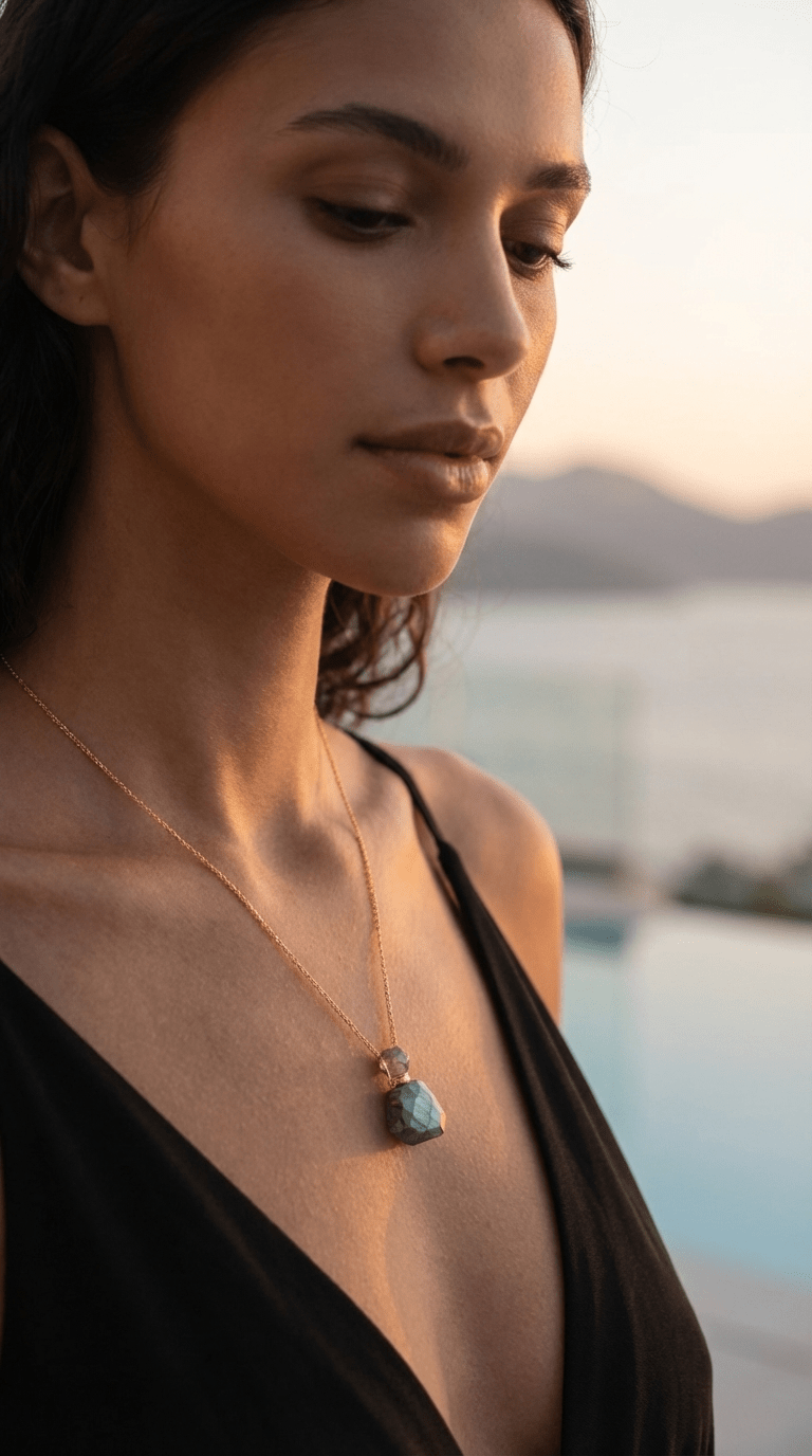 Effect Perfume Necklace – Labradorite Stone - Luiza Jewelry