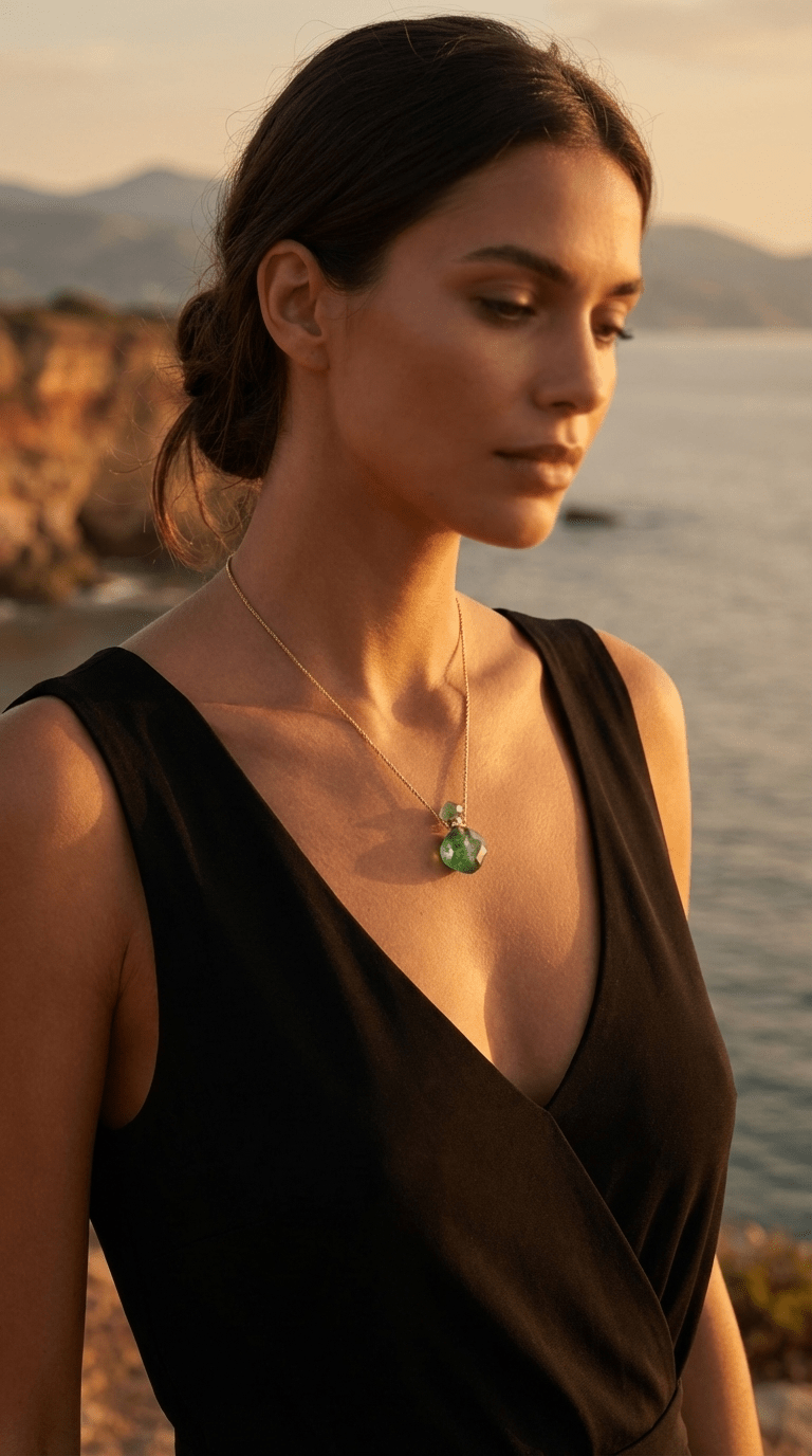 Breeze Perfume Necklace – Gold Green Quartz - Luiza Jewelry