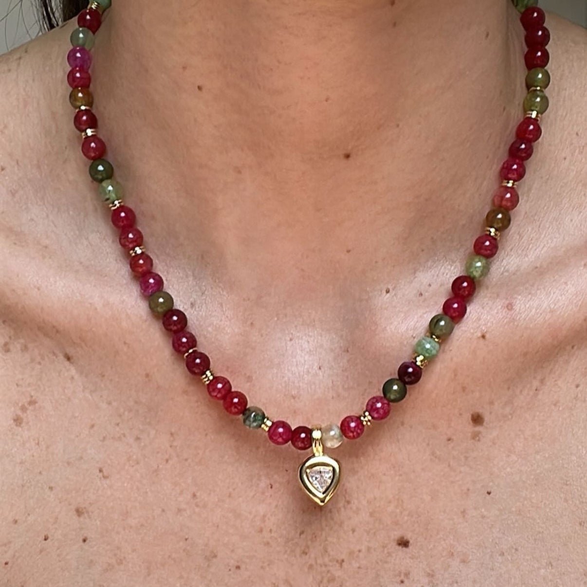 Scarlet - Natural Gemstone Necklace with Zircon Pendant - Luiza Jewelry