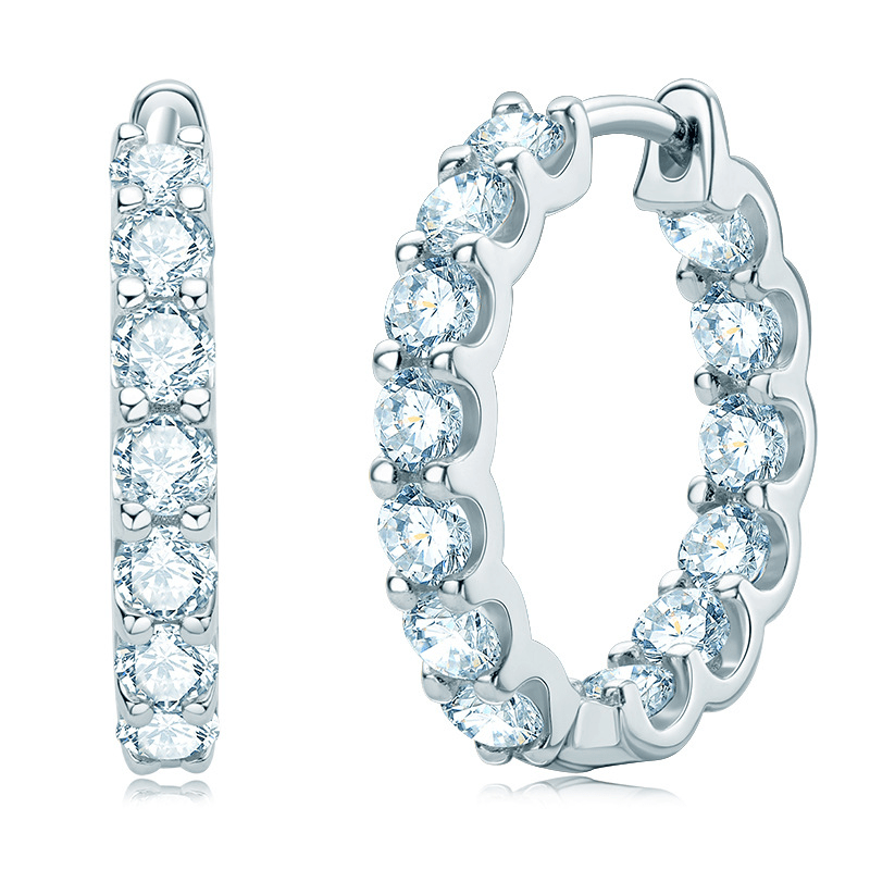 Nadia gold-plated hoop earring with moissanite stones – 19.5mm – Luiza Jewelry