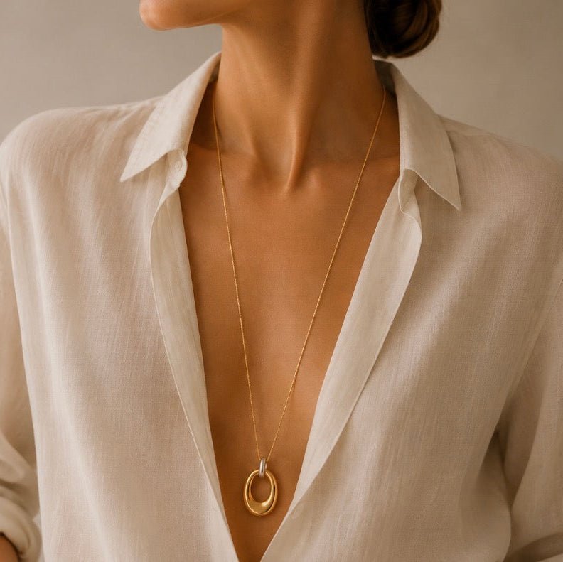Ava Void Oval Pendant Necklace - Luiza Jewelry