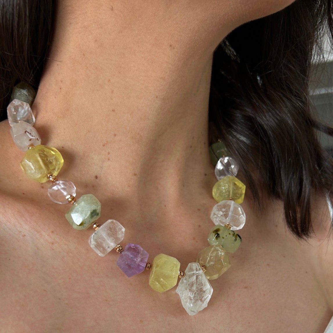Mikaela Amethyst & Quartz Natural Stone Choker Necklace - Luiza Jewelry