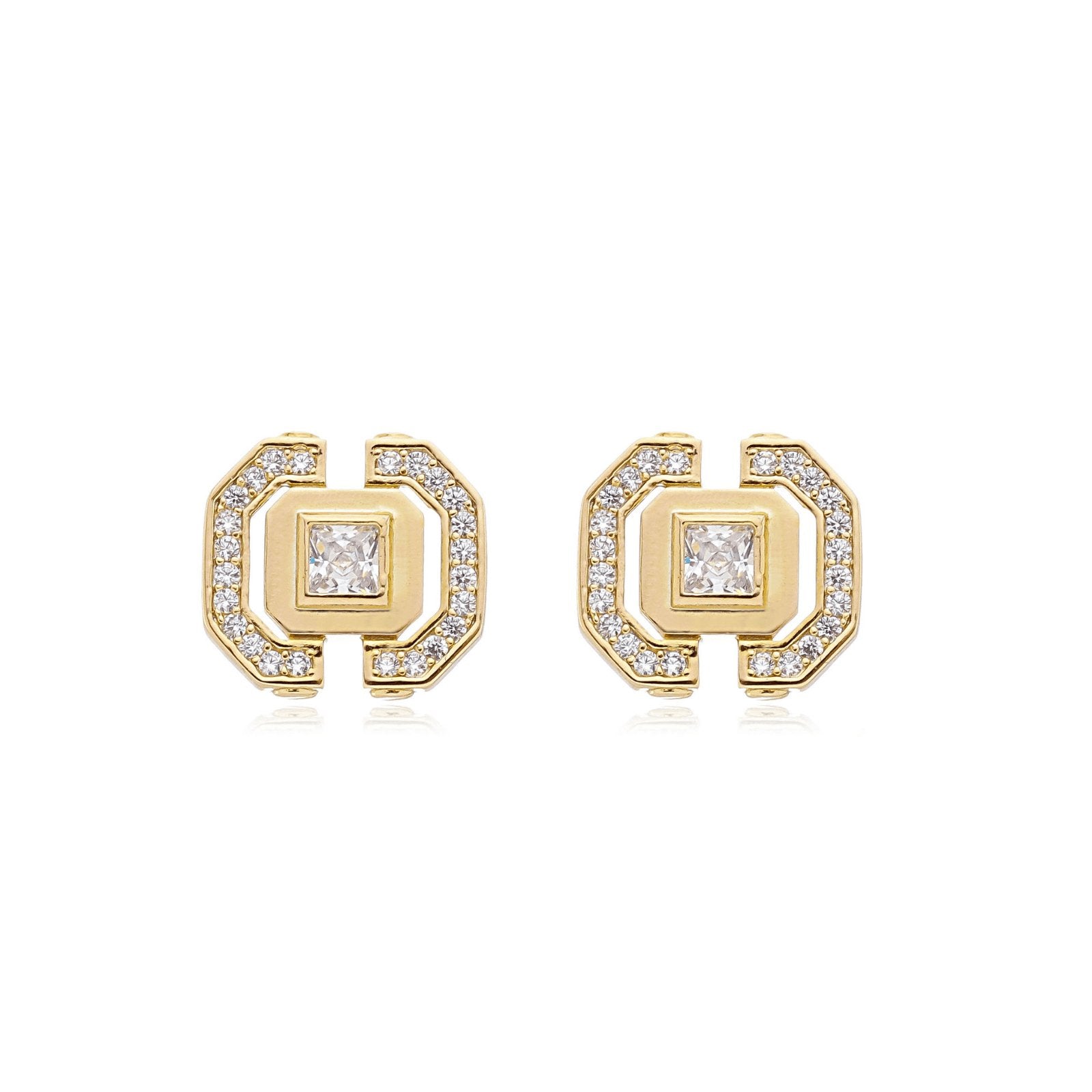 Anya geometric stud earrings with zirconia and gold plating – 2 cm