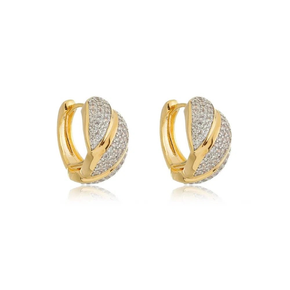 Gold pavé hoop earrings with cubic zirconia and click clasp – Florence Earring by Luiza Jewelry