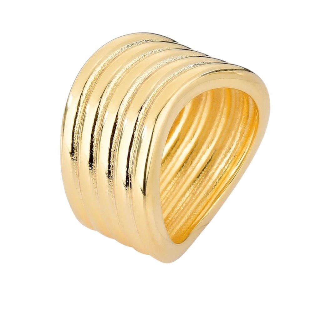 Gold wave ring with layered design – Harper Ring size 7.5 by Luiza Jewelry