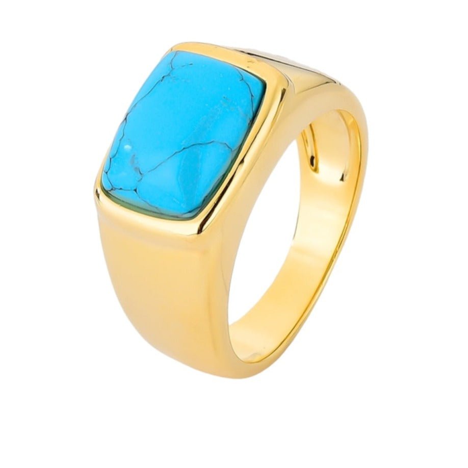 Gold ring with rectangular turquoise stone – Nora ring size 7.5 by Luiza Jewelry