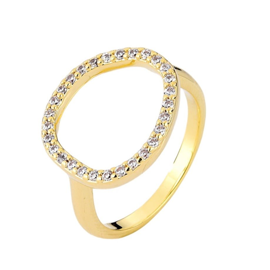 Gold open oval ring with zircon – Evelyn ring size 7.5 by Luiza Jewelry