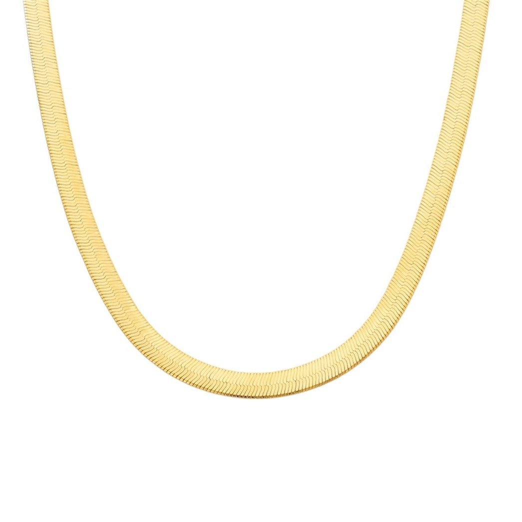 Close-up of 18k gold plated herringbone necklace with rhodium, 42 cm chain with 5 cm extender