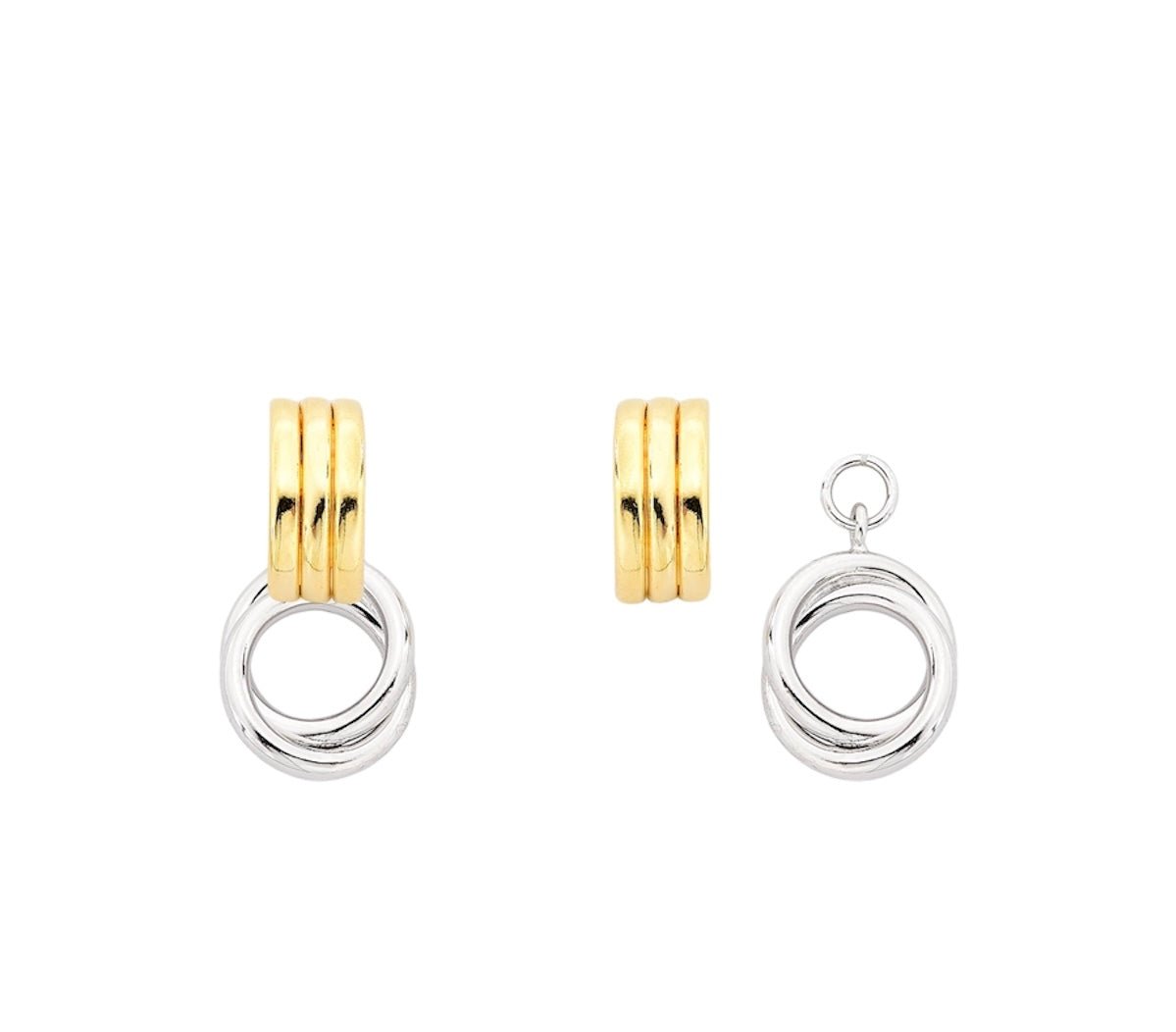 Janet earring with gold-plated top and detachable silver hoop, shown in multiple configurations - Luiza Jewelry