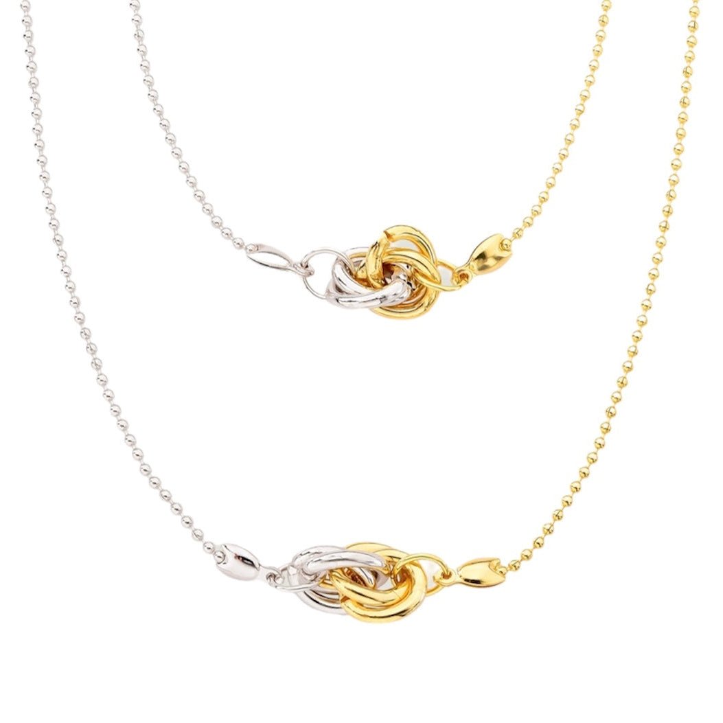 Ana knot necklace in gold and silver delicate mixed metal chain handcrafted in Brazil