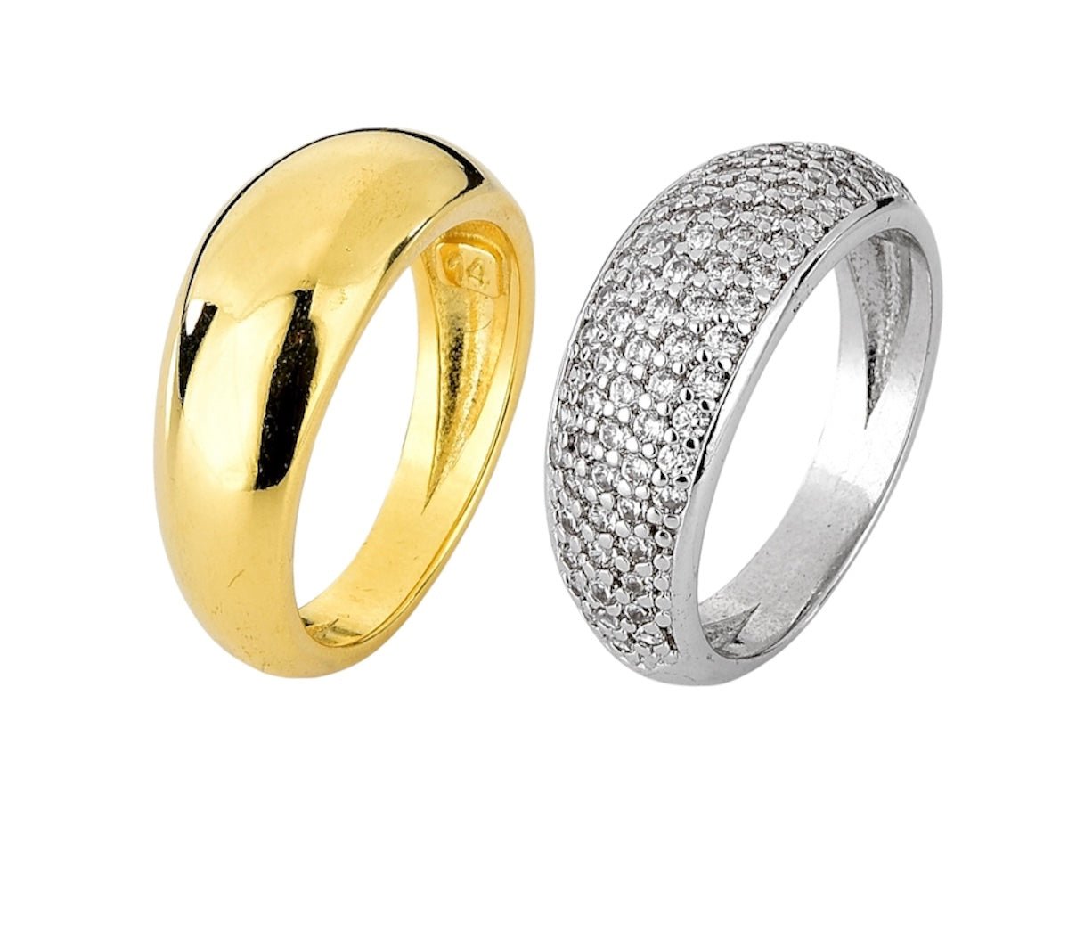 Gemma stacking ring set with one gold band and one zircon pavé silver ring – Luiza Jewelry