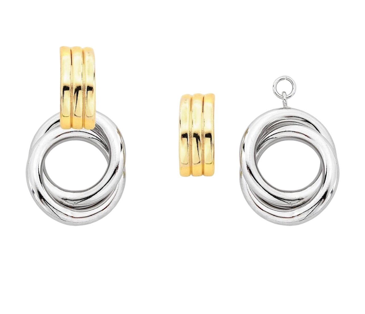 Jane earring with gold-plated top and detachable silver hoop, shown in multiple configurations - Luiza Jewelry