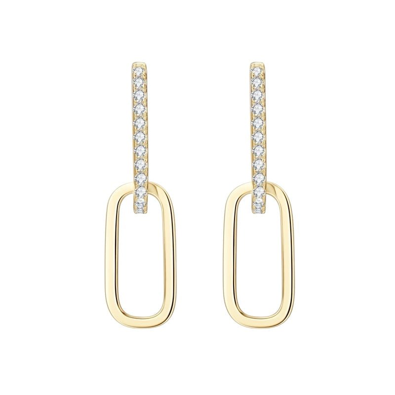 Catarina earrings in gold and silver with moissanite stones and rectangular drop design - Luiza Jewelry