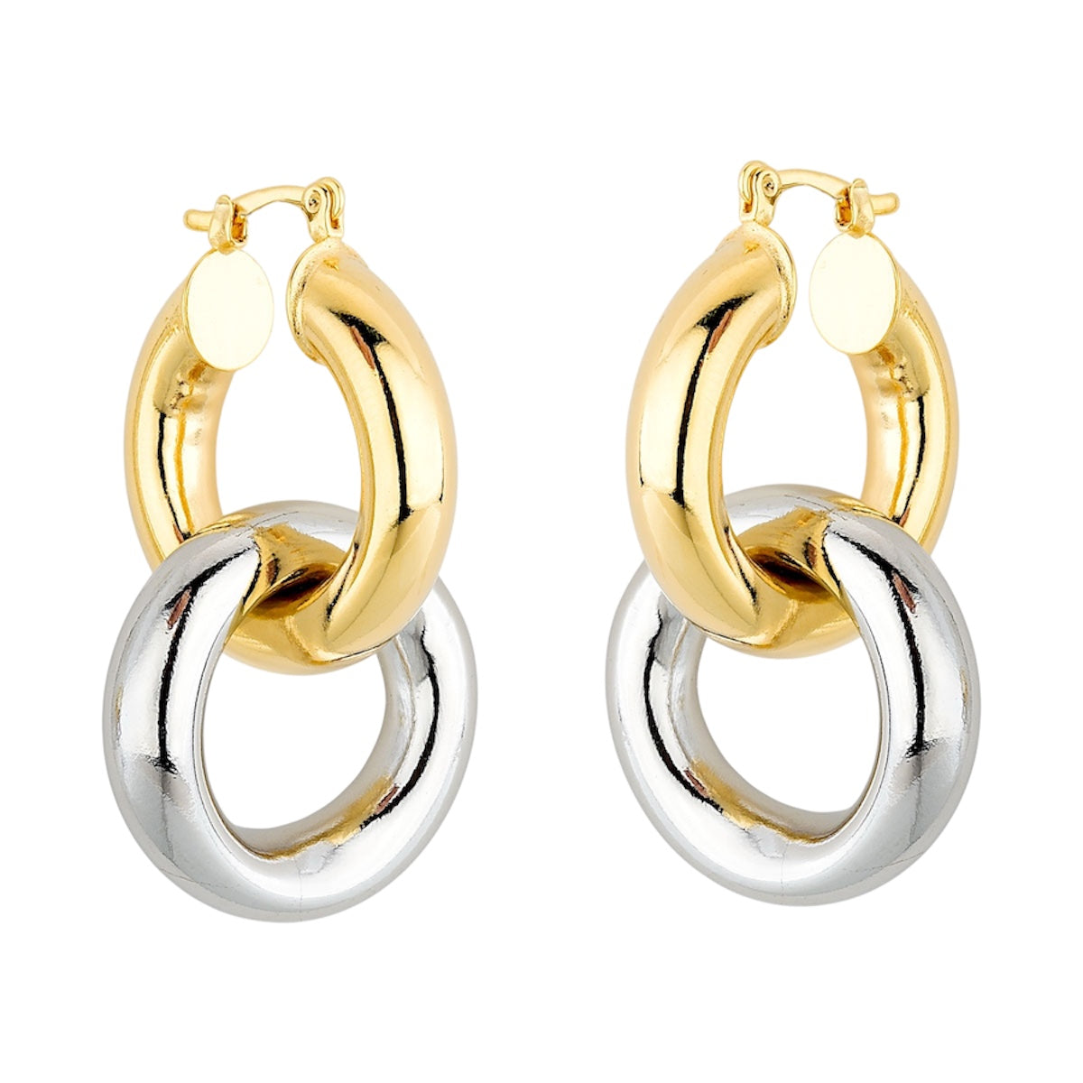 Pietra Earring – bold gold and silver double hoop earrings.