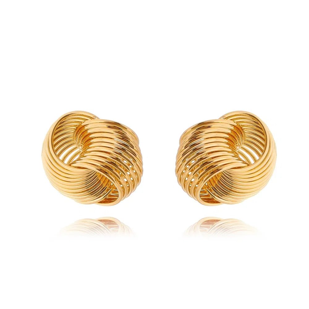 Gold and rhodium plated knot earrings with intricate twisted design – 1.5 cm