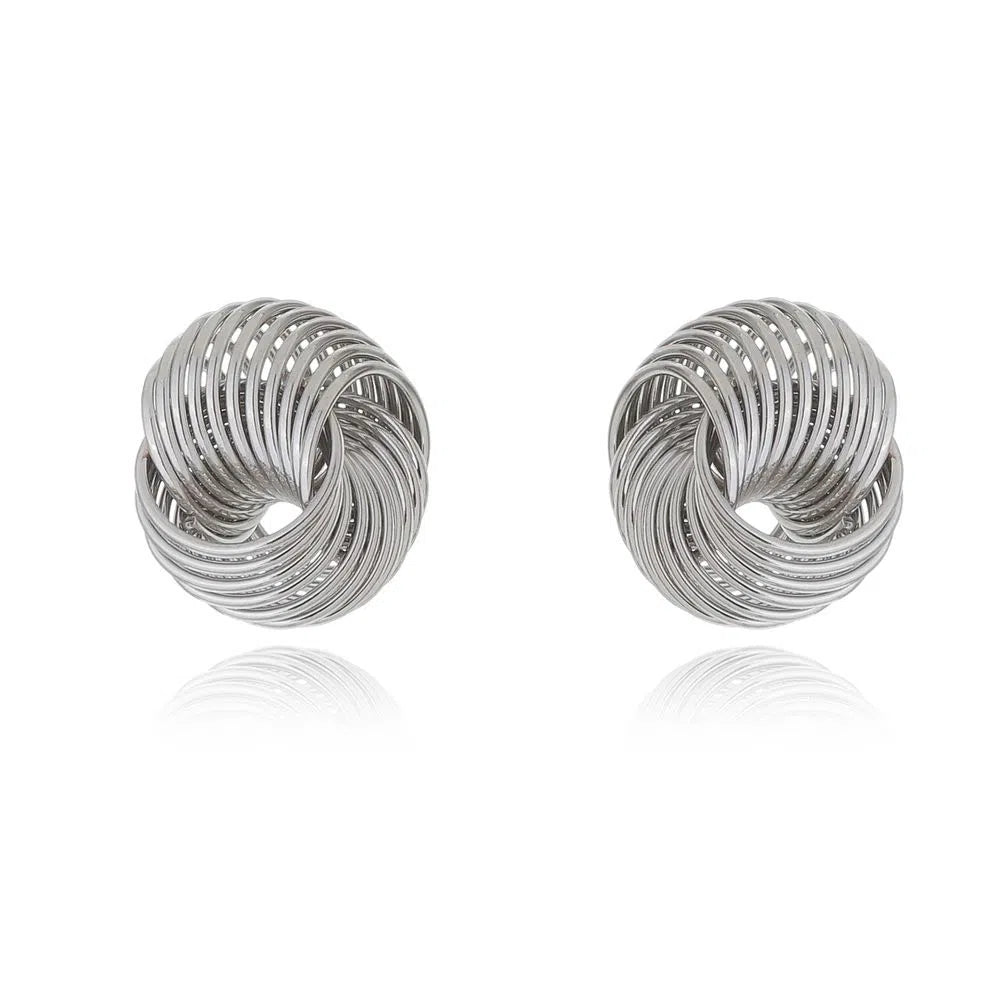 Gold and rhodium plated knot earrings with intricate twisted design – 1.5 cm