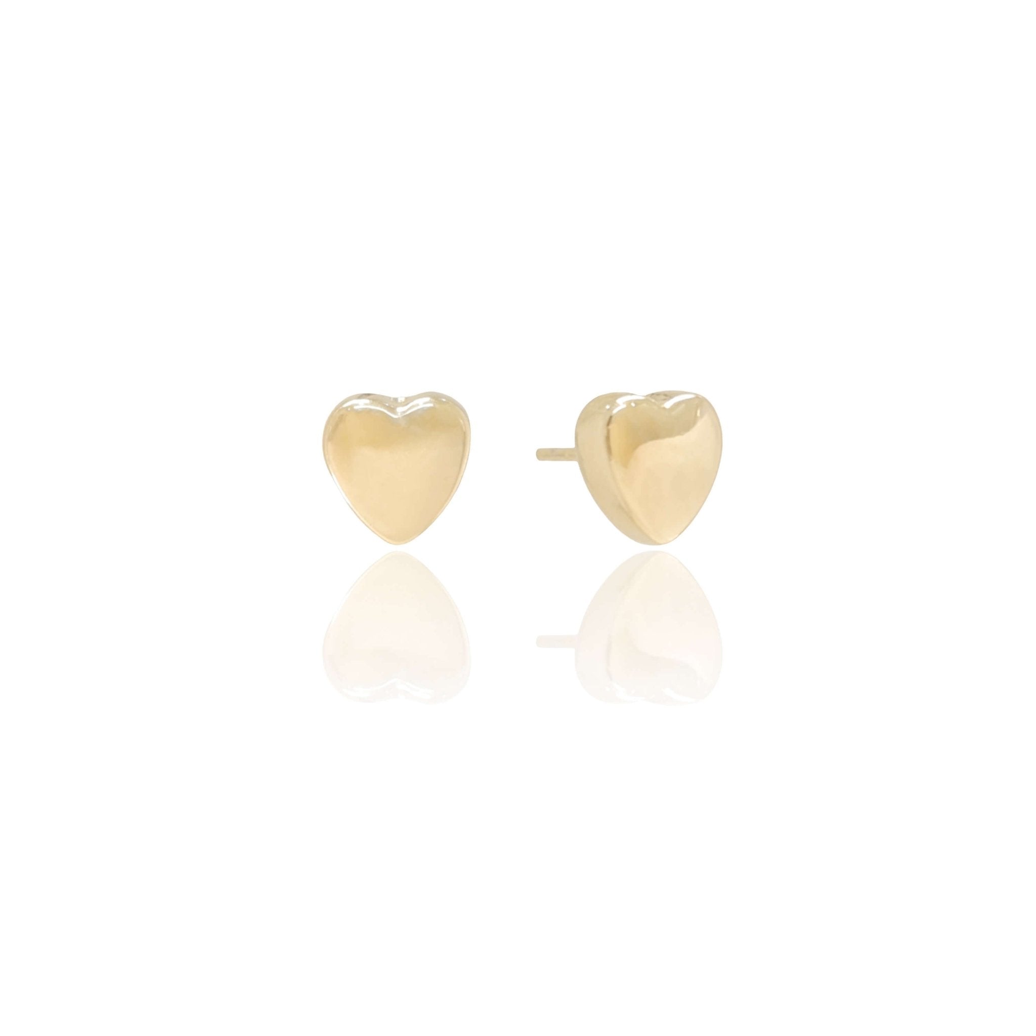 Gold and rhodium plated heart stud earrings, 7 mm size with 3 mm thickness