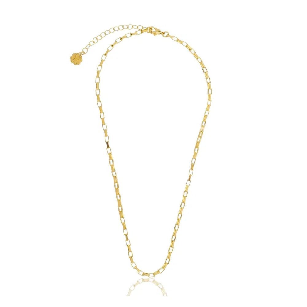 Elegant link chain necklace in 18k gold and rhodium plating, 42 cm with 6.5 cm extender