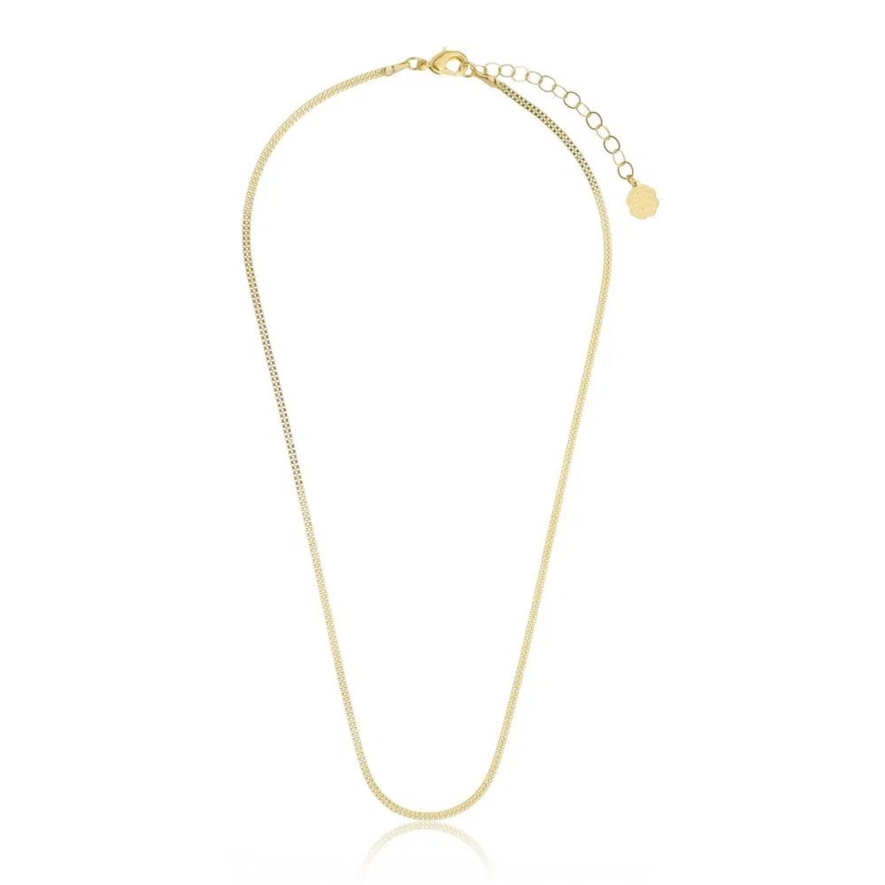 Flat gold chain necklace with extender – Gabriela Necklace by Luiza Jewelry