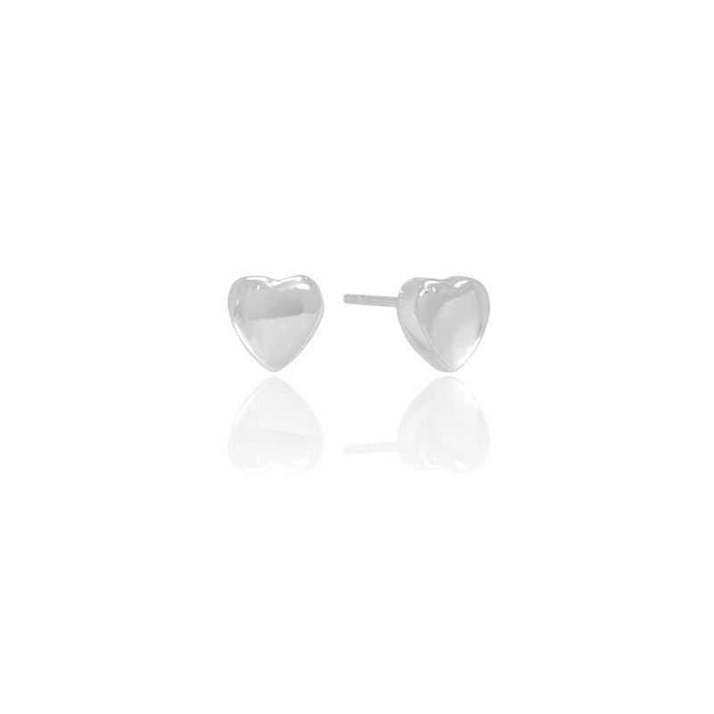 Gold and rhodium plated heart stud earrings, 7 mm size with 3 mm thickness