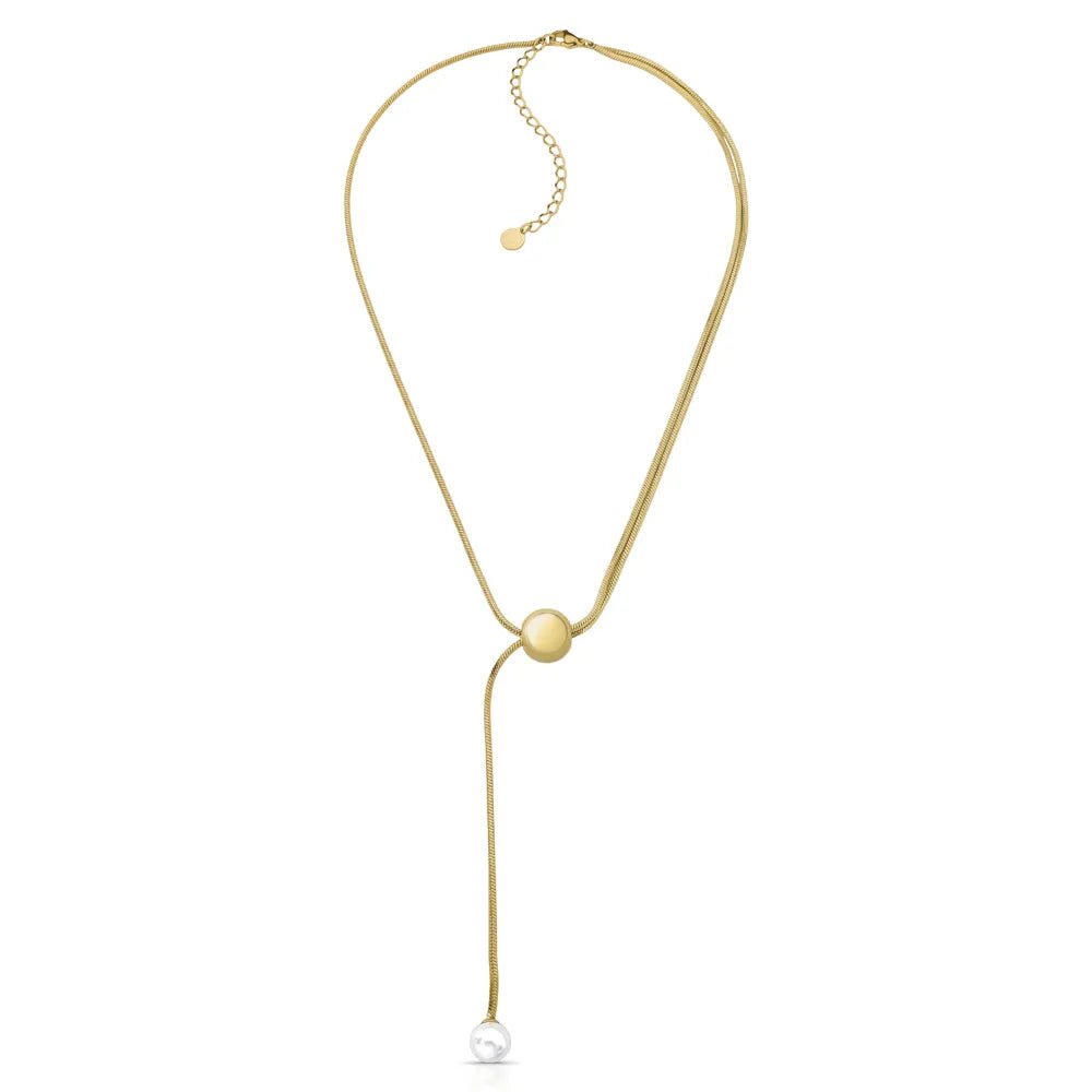 Ashley Gold Pearl Lariat Necklace - Luiza Jewelry