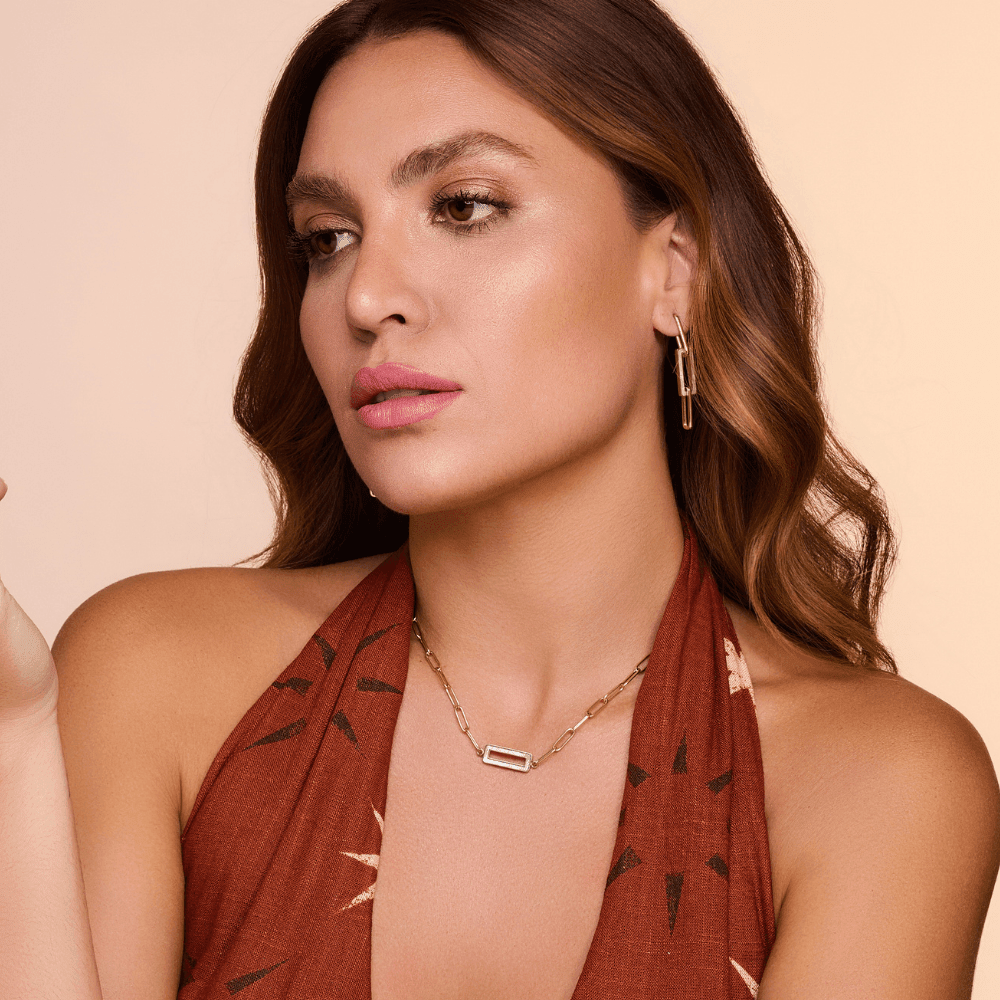 Katrina Rect Gold Statement Chain Necklace - Luiza Jewelry