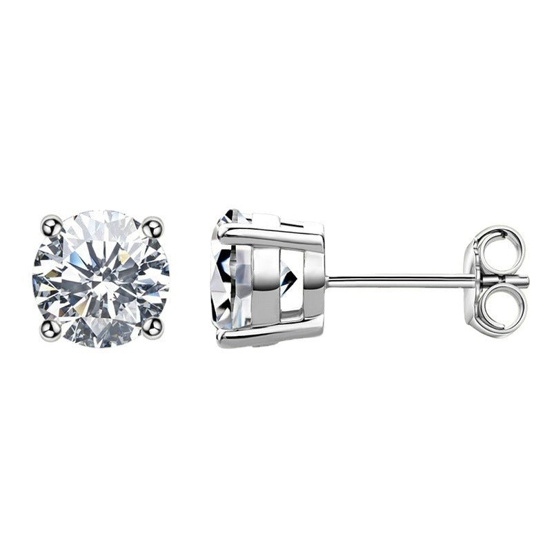 Moissanite stud earrings with 1-carat stone and 18k gold-plated sterling silver setting – Kathy earrings by Luiza Jewelry