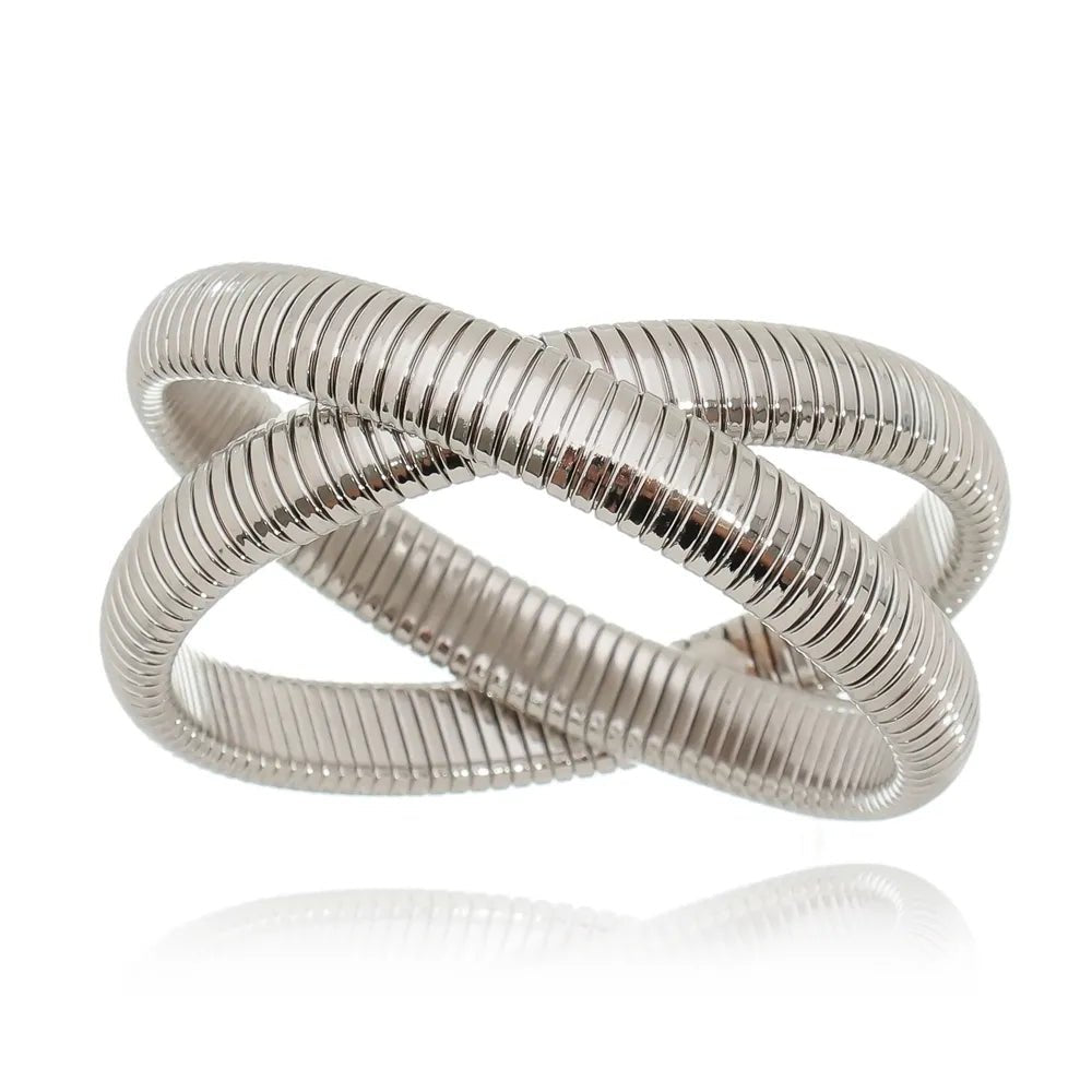 Gold plated Madison Duo Snake bracelet with crossover sculptural design