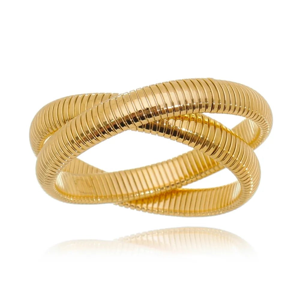 Gold plated Madison Duo Snake bracelet with crossover sculptural design