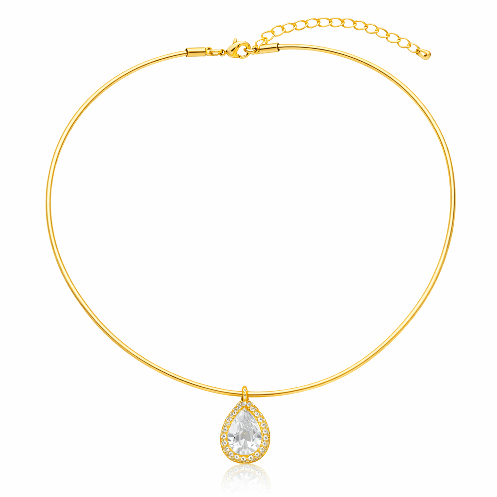 Anika Gold Choker Necklace with Teardrop Zircon Pendant - Luiza Jewelry