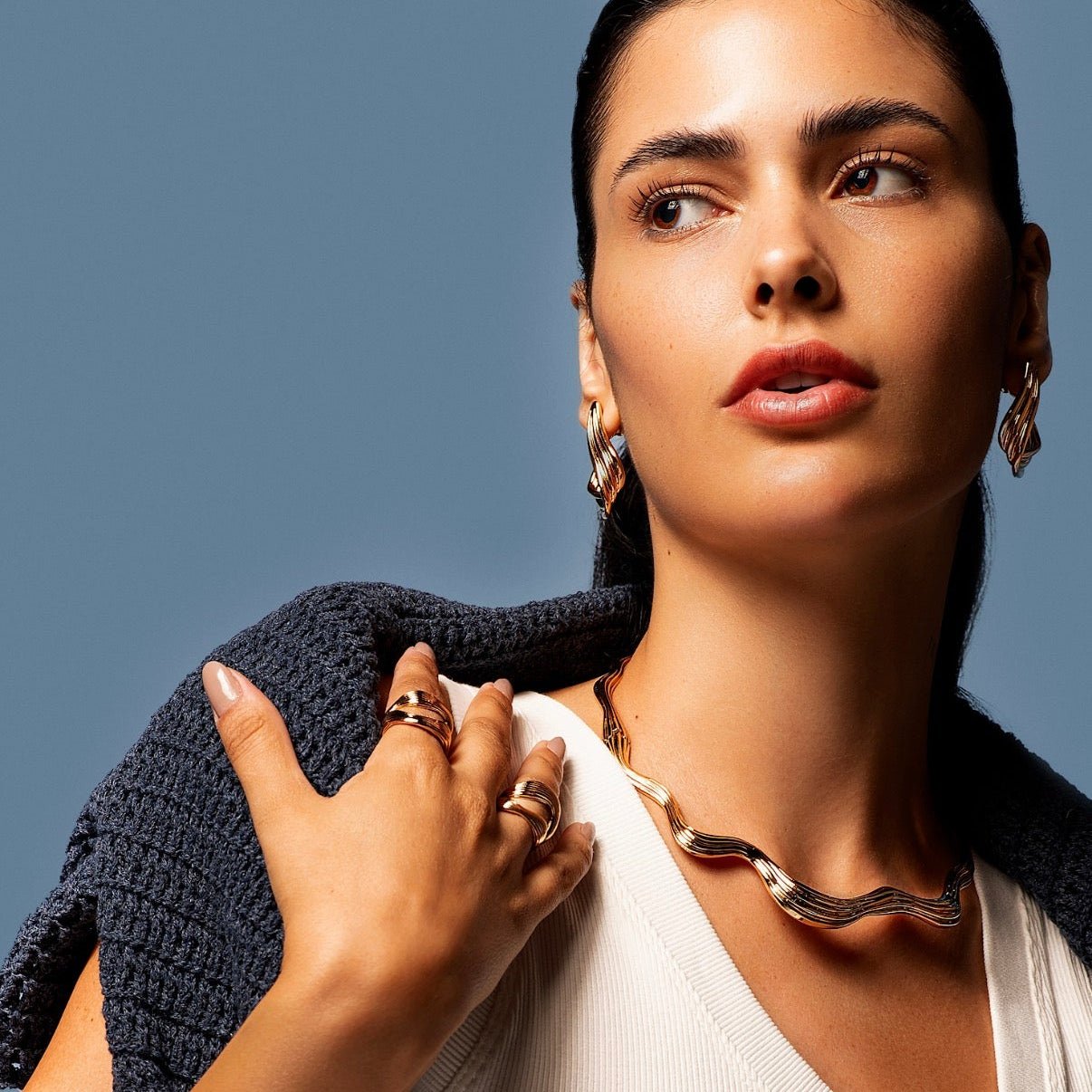 Livy Ring: Sculpted Wave Gold Ring - Luiza Jewelry