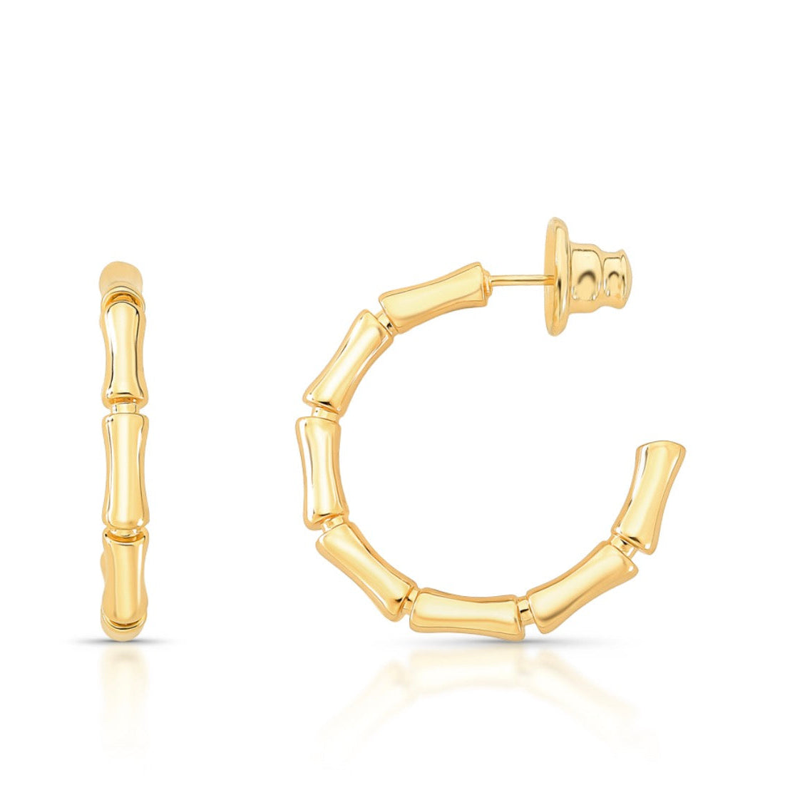 Gold bamboo-inspired hoop earrings with articulated design