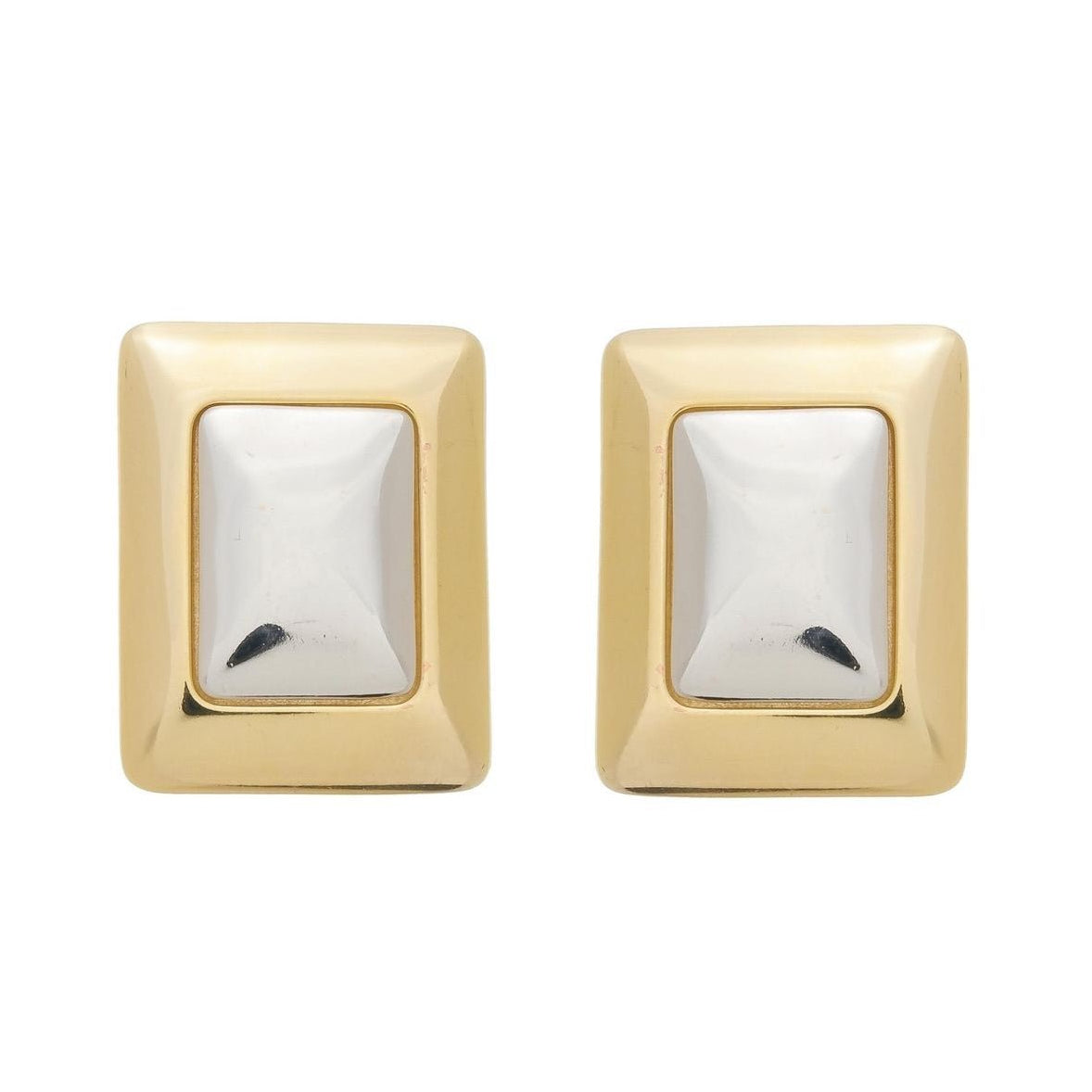 Samantha rectangular earring in gold and silver sculptural mixed-metal jewelry handcrafted in Brazil
