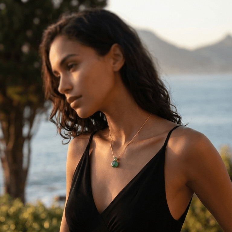 Breeze Perfume Necklace – Gold Green Quartz - Luiza Jewelry
