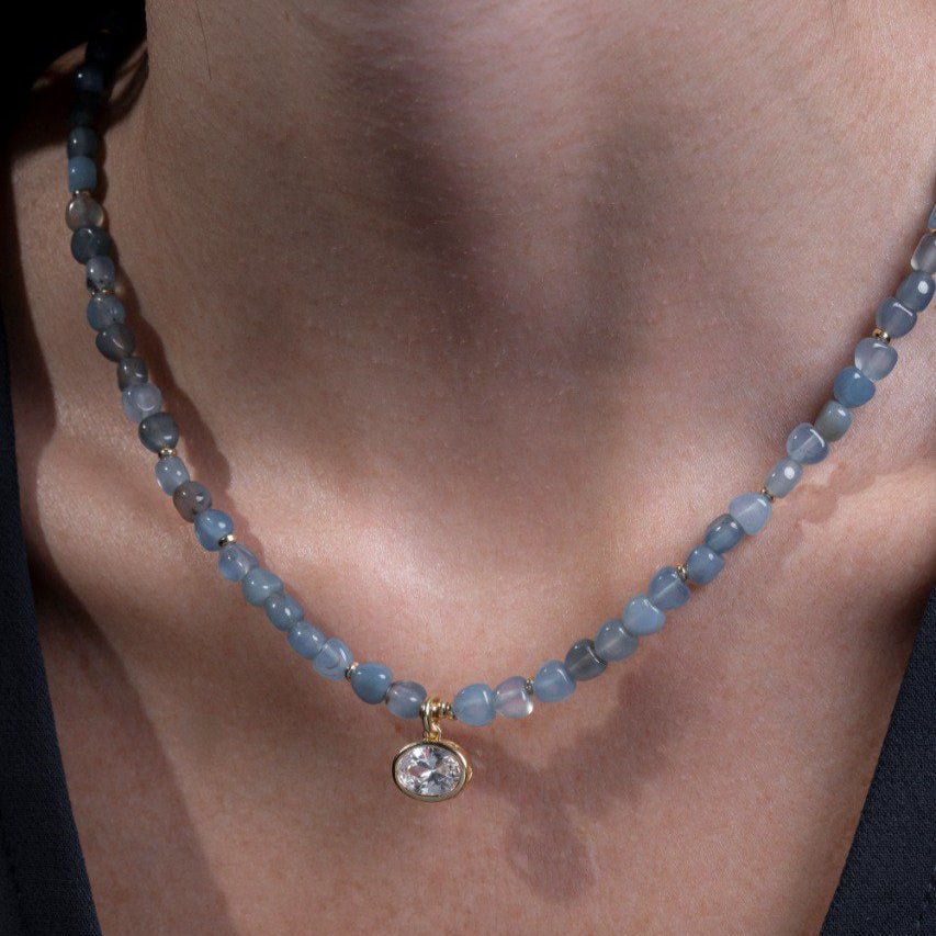 Scarlet - Natural Gemstone Necklace with Zircon Pendant - Luiza Jewelry
