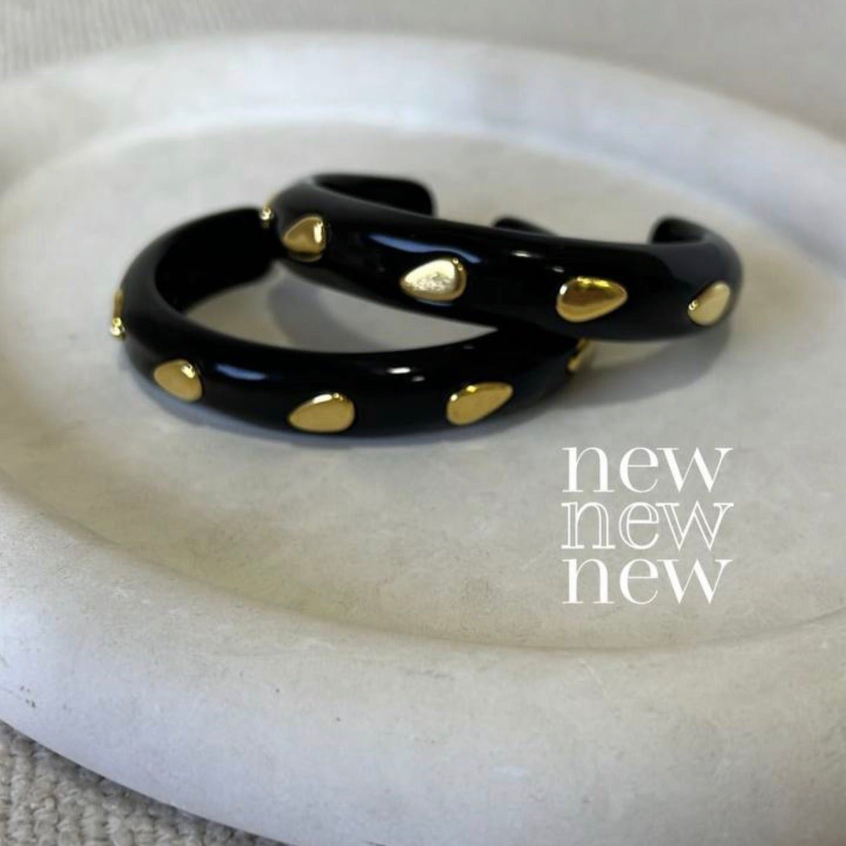 Jodie - Black Enamel Cuff with Gold Drops - Luiza Jewelry