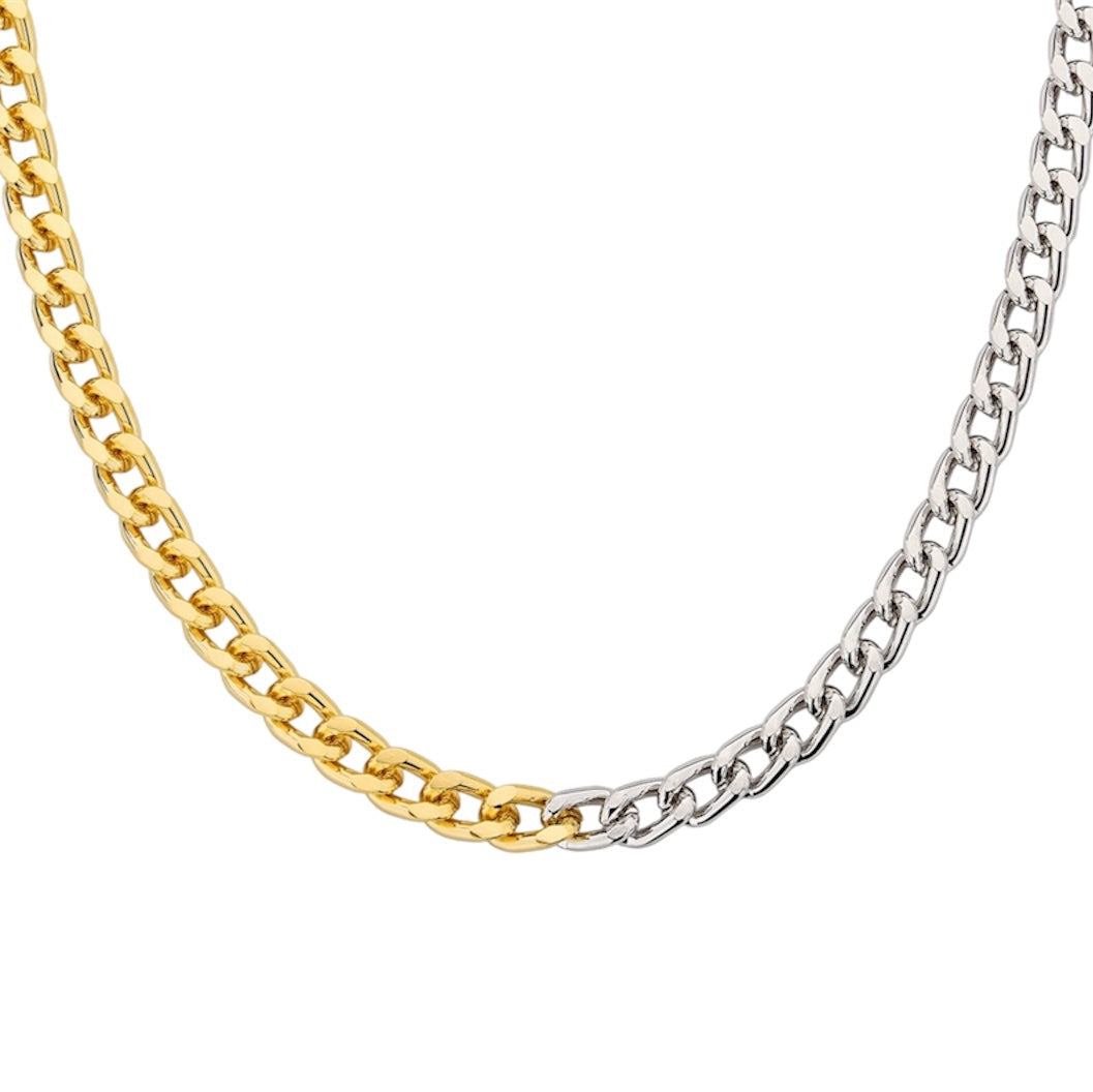 Mixed metal curb chain necklace in gold and silver – 6mm Pauline necklace