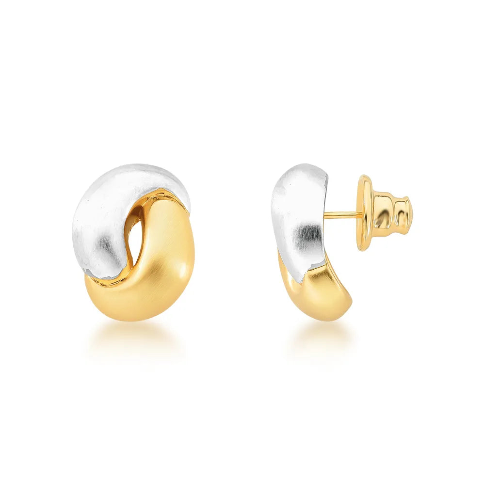 Serena knot earring in duo tone gold and rhodium – front and side view